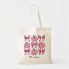 Docent Coquette Apple School Pencil Bow Tote Bag