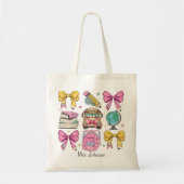 Docent Coquette Pencil Bow Pattern Tote Bag (Voorkant)