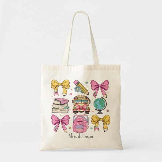 Docent Coquette Pencil Bow Pattern Tote Bag (Voorkant)