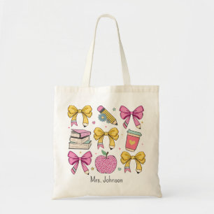 Docent Coquette Pencil Bow Pattern Tote Bag