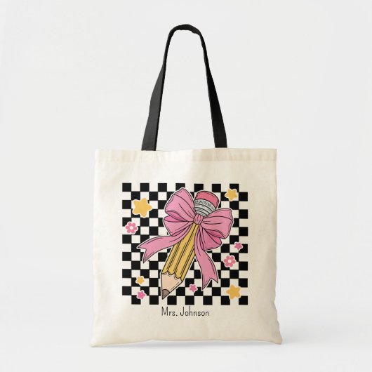 Docent Coquette Pencil Bow Pattern Tote Bag (Voorkant)