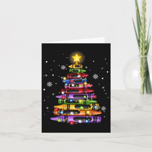 Docent Crayon Kerstboom Lights Student School Kaart (Voorkant)