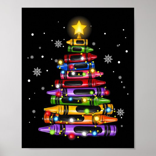 Docent Crayon Kerstboom Lights Student School Poster (Voorkant)