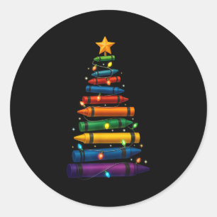 Docent Crayon Kerstboom Lights Student School Ronde Sticker