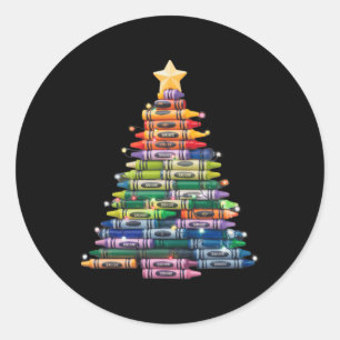 Docent Crayon Kerstboom Lights Student School Ronde Sticker