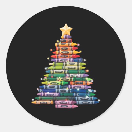 Docent Crayon Kerstboom Lights Student School Ronde Sticker (Voorkant)
