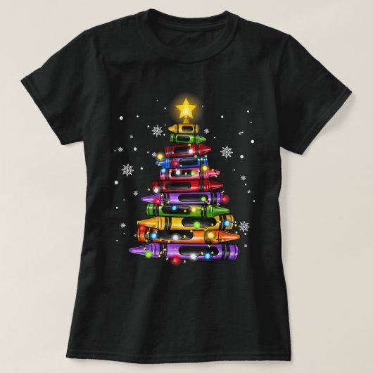 Docent Crayon Kerstboom Lights Student School T-shirt (Design voorkant)