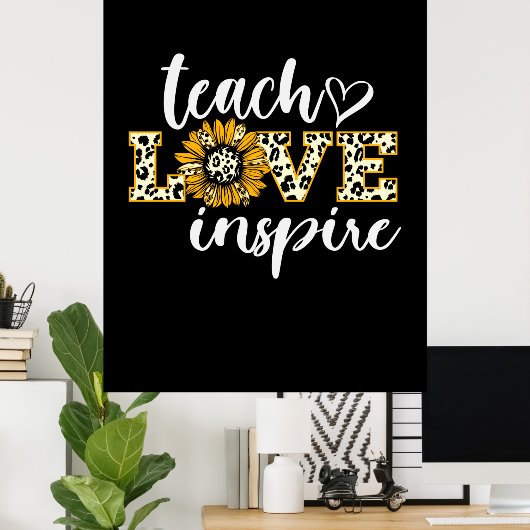 Docent Gift Teach Love Inspire Leopard Poster (Thuiskantoor)