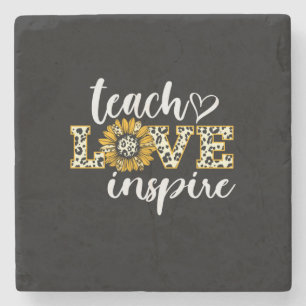 Docent Gift Teach Love Inspire Leopard Stenen Onderzetter