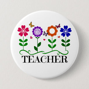 Docent, harten en bloemen en  vlinder ronde button 7,6 cm