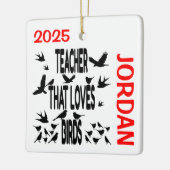 Docent houdt van vogels op maat keramisch ornament (Links)