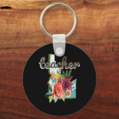 Docent Idaho Waterverf Flower Schattige Educator Sleutelhanger (Voorkant)