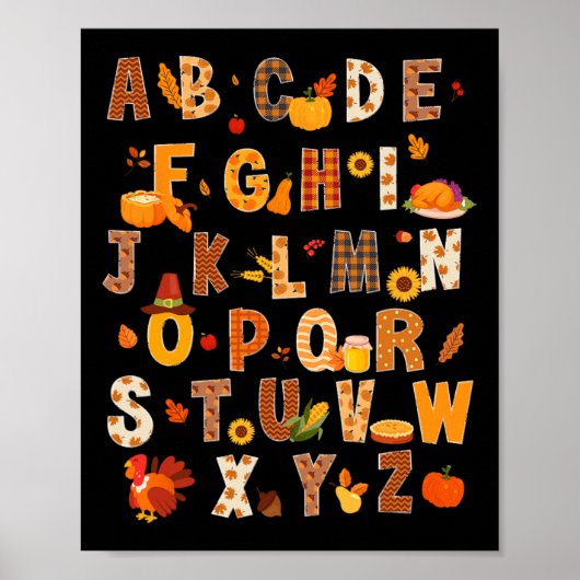 Docent Kinder Alfabet Turkije Pompoen Herfst Bedan Poster (Voorkant)