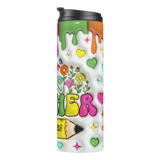 Docent: Kleurrijk, Bloemrijk, Inspirerend Ontwerp Thermosbeker (Geroteerd rechts)