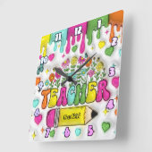 Docent: Kleurrijk, Bloemrijk, Inspirerend Ontwerp Vierkante Klok (Hoek)