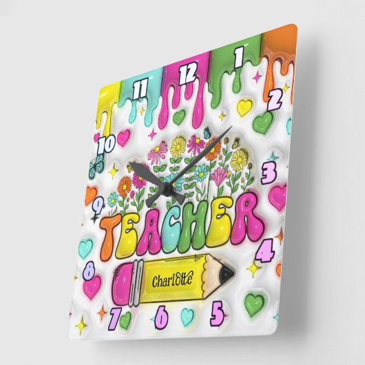 Docent: Kleurrijk, Bloemrijk, Inspirerend Ontwerp Vierkante Klok (Hoek)