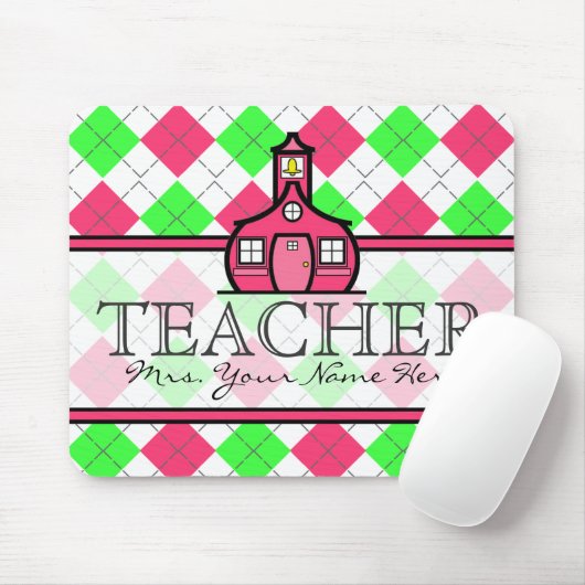 Docent Mousepad - Hot Pink en Lime Green Argyle Muismat (Met muis)