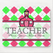 Docent Mousepad - Hot Pink en Lime Green Argyle Muismat (Voorkant)