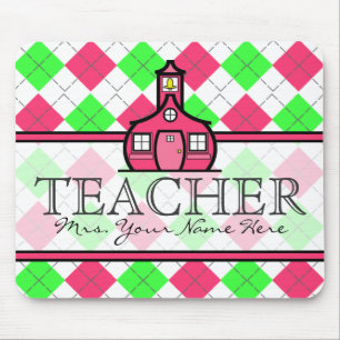 Docent Mousepad - Hot Pink en Lime Green Argyle Muismat