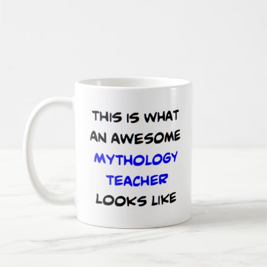 docent mythologie, geweldige koffiemok (Links)