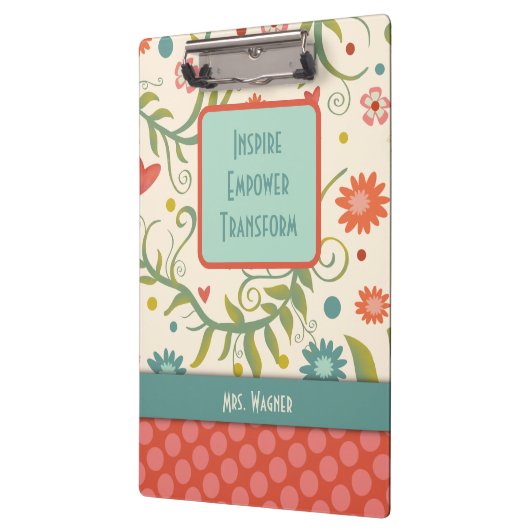 Docent Quote Naam  Bloemen Gepersonaliseerd Klembord (Links)