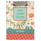 Docent Quote Naam  Bloemen Gepersonaliseerd Klembord (Voorkant)