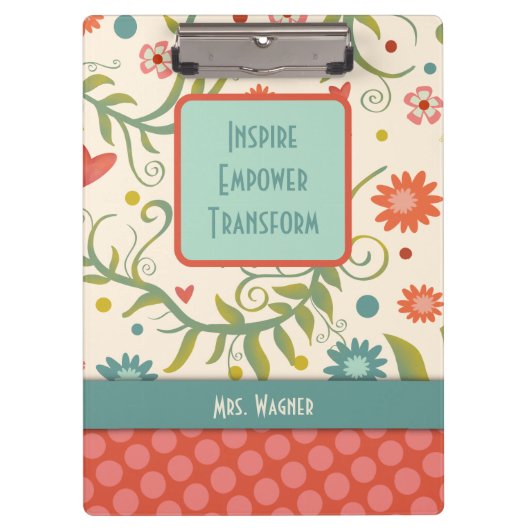 Docent Quote Naam  Bloemen Gepersonaliseerd Klembord (Voorkant)