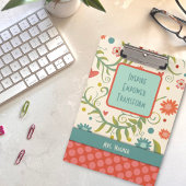 Docent Quote Naam  Bloemen Gepersonaliseerd Klembord