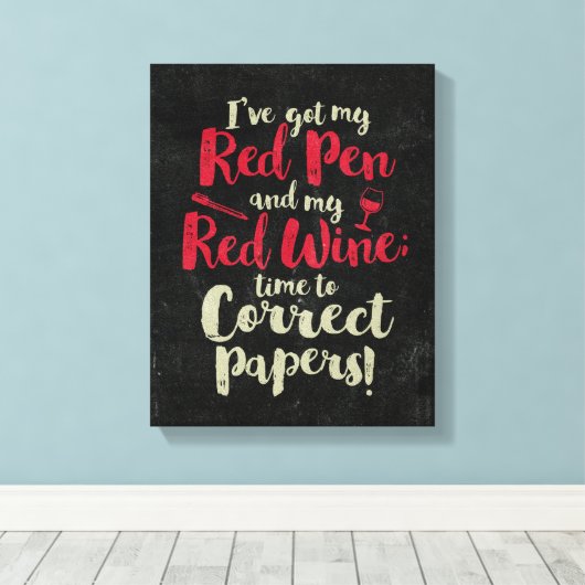 Docent Red Pen Red Wine Canvas Afdruk (Insitu (Houten vloer))