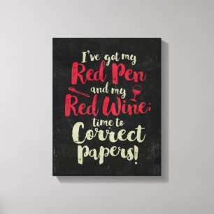 Docent Red Pen Red Wine Canvas Afdruk