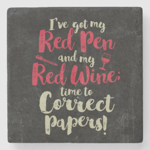 Docent Red Pen Red Wine Stenen Onderzetter