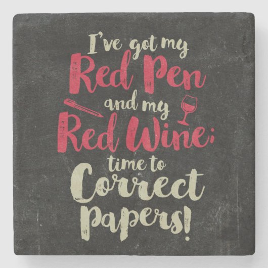 Docent Red Pen Red Wine Stenen Onderzetter (Voorkant)