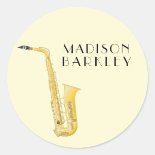 Docent saxofoonmuziek ronde sticker