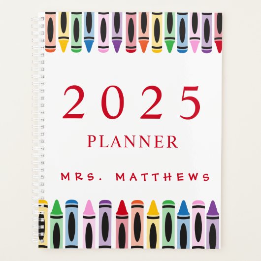 Docent Schattige Kleur Crayon 2025 Planner (Voorkant)