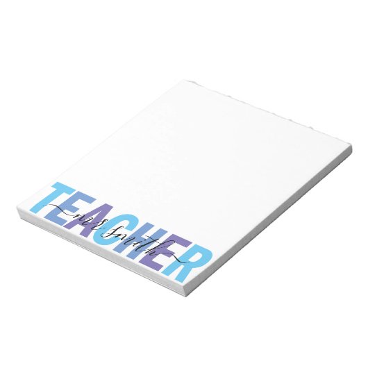 Docent Script Naam Blauw en Paarse Mannen Notitieblok (Linkerzijde)