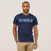 Docent Script Naam Blauw en Paarse Mannen T-shirt (Voorkant volledig)