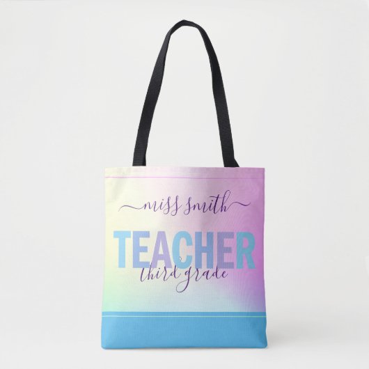 Docent Script Naam Paarse Roze Ombre Klasse Foto Tote Bag (Voorkant)