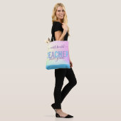 Docent Script Naam Paarse Roze Ombre Klasse Foto Tote Bag (Op model)