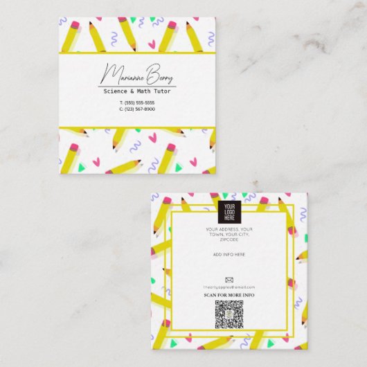 Docent Tutor HomeSchool Onderwijs Vierkante Visitekaartje (Voorkant / Achterkant)