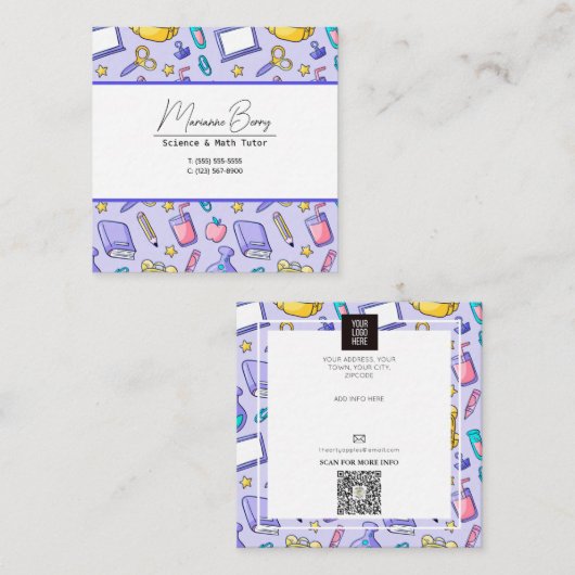Docent Tutor HomeSchool Onderwijs Vierkante Visitekaartje (Voorkant / Achterkant)
