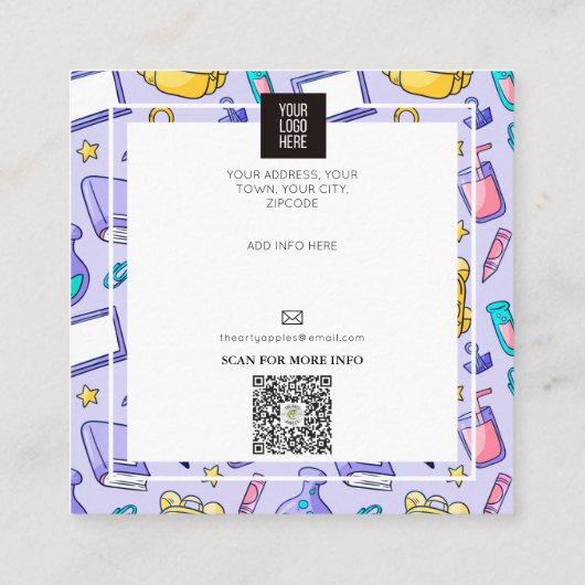 Docent Tutor HomeSchool Onderwijs Vierkante Visitekaartje (Achterkant)