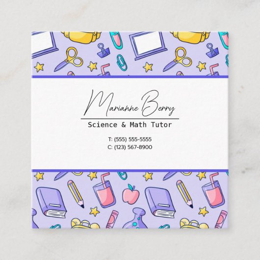 Docent Tutor HomeSchool Onderwijs Vierkante Visitekaartje (Voorkant)