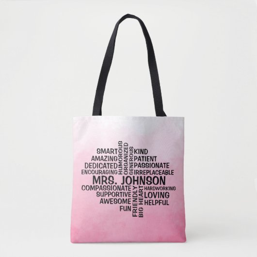 Docent Word Cloud Naam Pink Ombre Canvas tas (Voorkant)