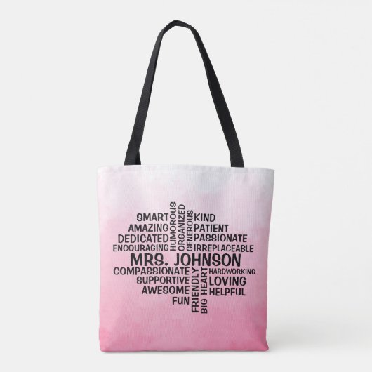 Docent Word Cloud Naam Pink Ombre Canvas tas (Achterkant)