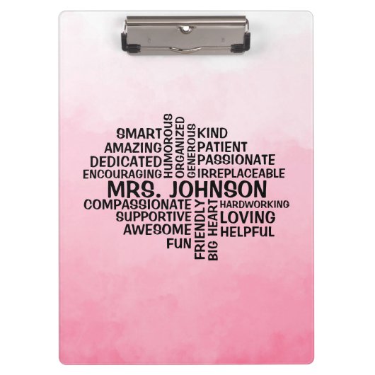 Docent Word Cloud Pink Ombre Klembord (Voorkant)