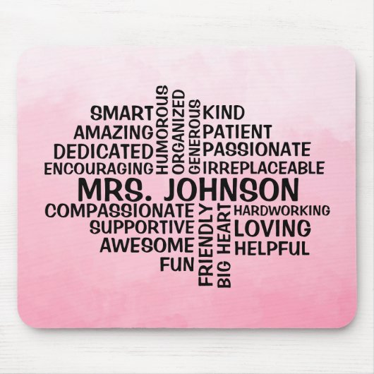 Docent Word Cloud Pink Ombre Muismat (Voorkant)