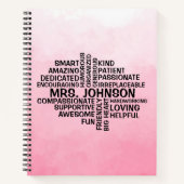Docent Word Cloud Pink Ombre Notitieboek (Voorkant)