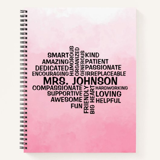 Docent Word Cloud Pink Ombre Notitieboek (Voorkant)
