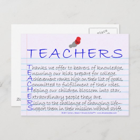 Docenten (acrostiek) briefkaart (Voorkant / Achterkant)