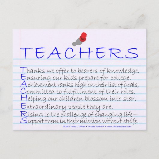 Docenten (acrostiek) briefkaart (Voorkant)